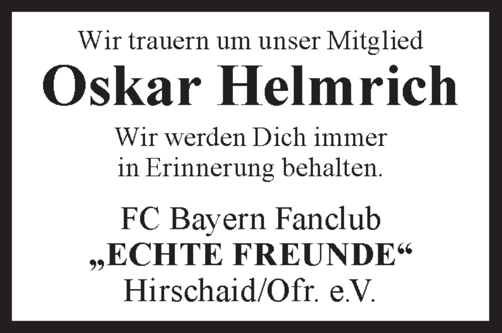  Traueranzeige für Oskar Helmrich vom 20.09.2025 aus MGO