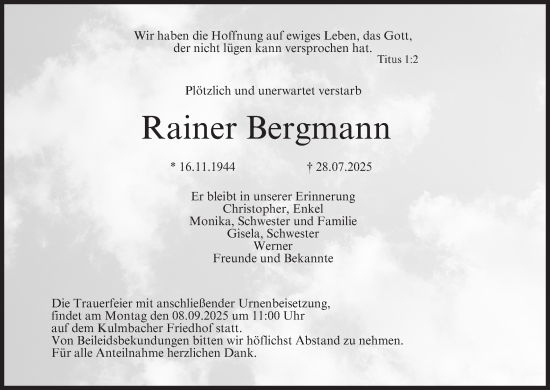 Anzeige von Rainer Bergmann von MGO