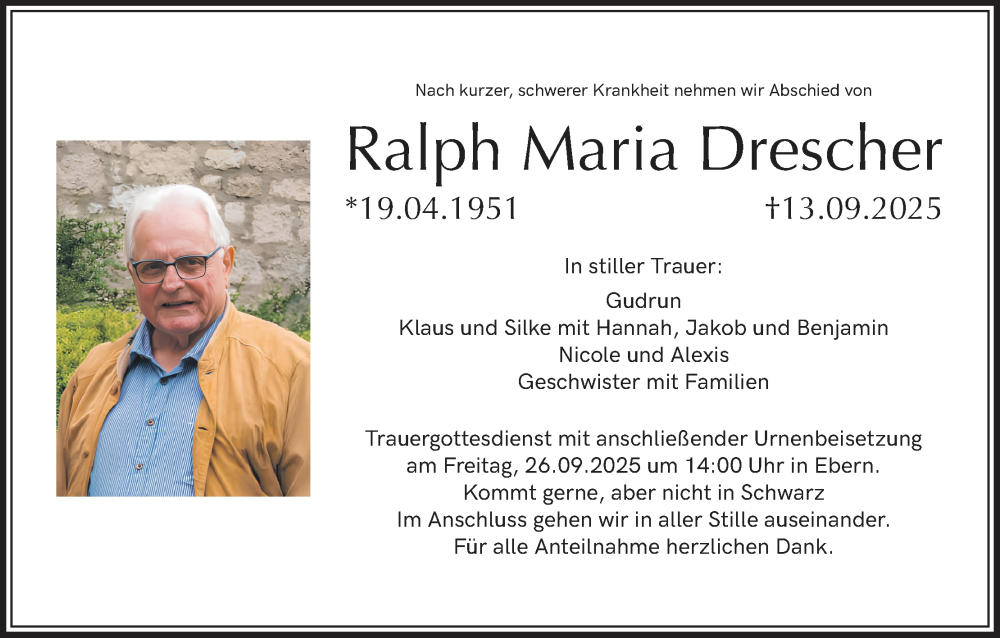  Traueranzeige für Ralph Maria Drescher vom 20.09.2025 aus MGO