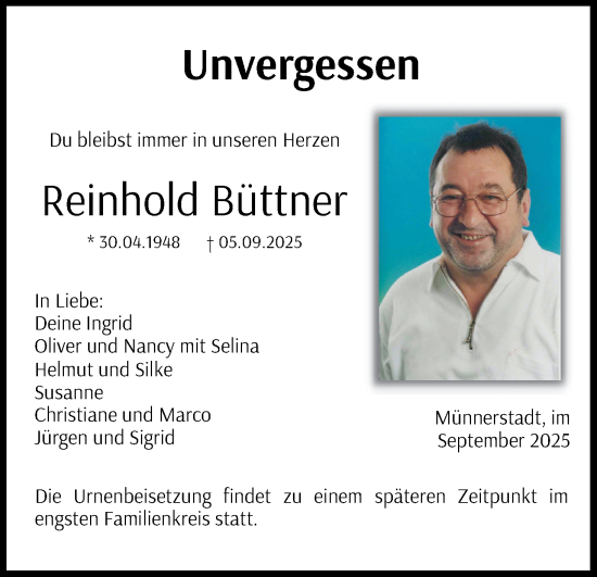 Anzeige von Reinhold Büttner von MGO