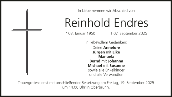 Anzeige von Reinhold Endres von MGO