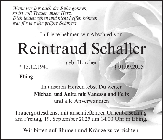 Anzeige von Reintraud Schaller von MGO