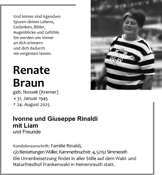 Anzeige von Renate Braun von MGO