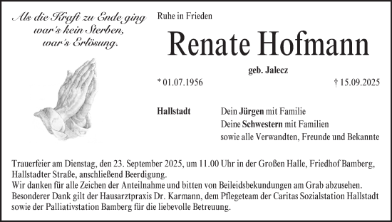 Anzeige von Renate Hofmann von MGO