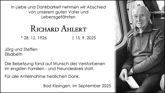 Anzeige von Richard Ahlert von MGO