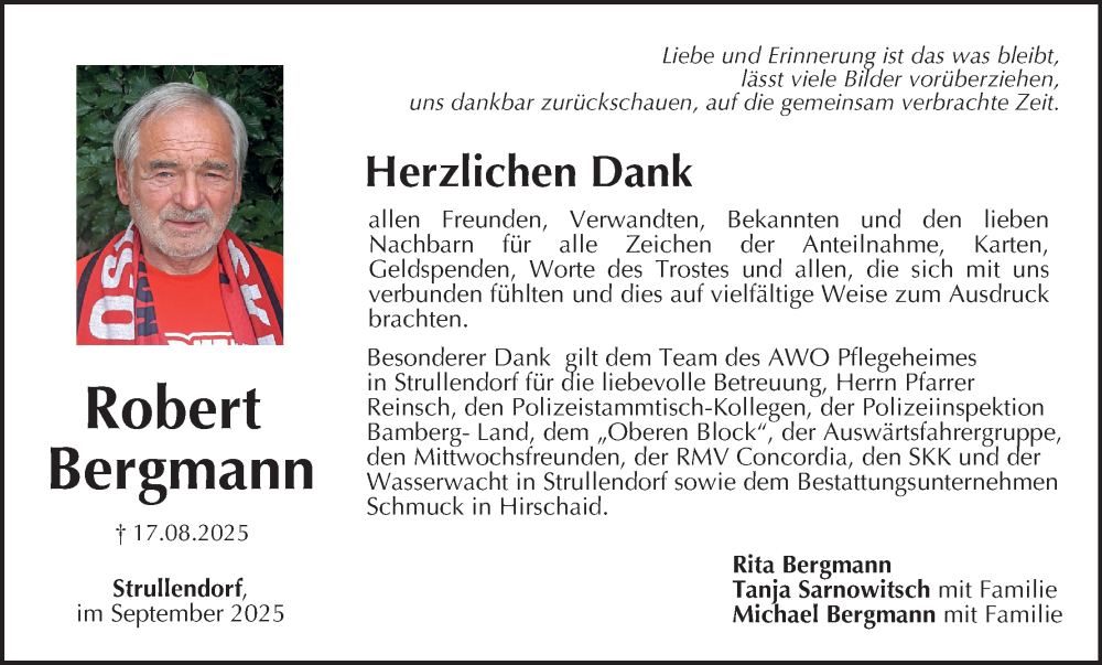  Traueranzeige für Robert Bergmann vom 13.09.2025 aus MGO