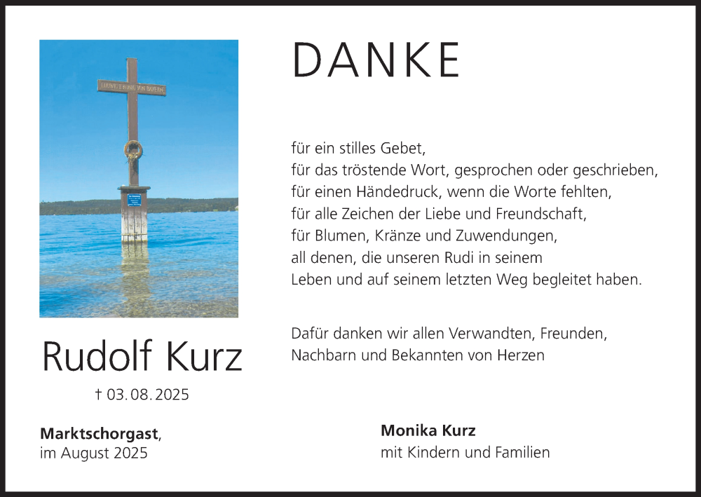  Traueranzeige für Rudolf Kurz vom 13.09.2025 aus MGO