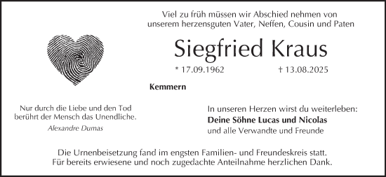 Anzeige von Siegfried Kraus von MGO