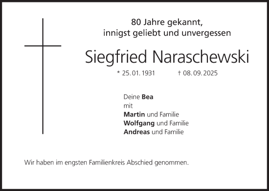 Anzeige von Siegfried Naraschewski von MGO