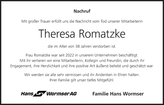 Anzeige von Theresa Romatzke von MGO