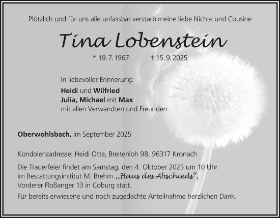 Anzeige von Tina Lobenstein von MGO