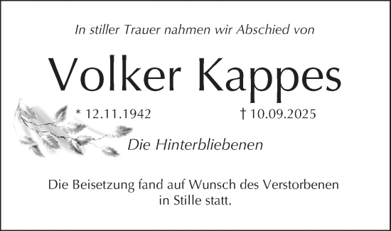 Anzeige von Volker Kappes von MGO