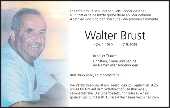 Anzeige von Walter Brust von MGO