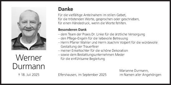 Anzeige von Werner Durmann von MGO