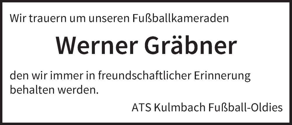  Traueranzeige für Werner Gräbner vom 12.09.2025 aus MGO