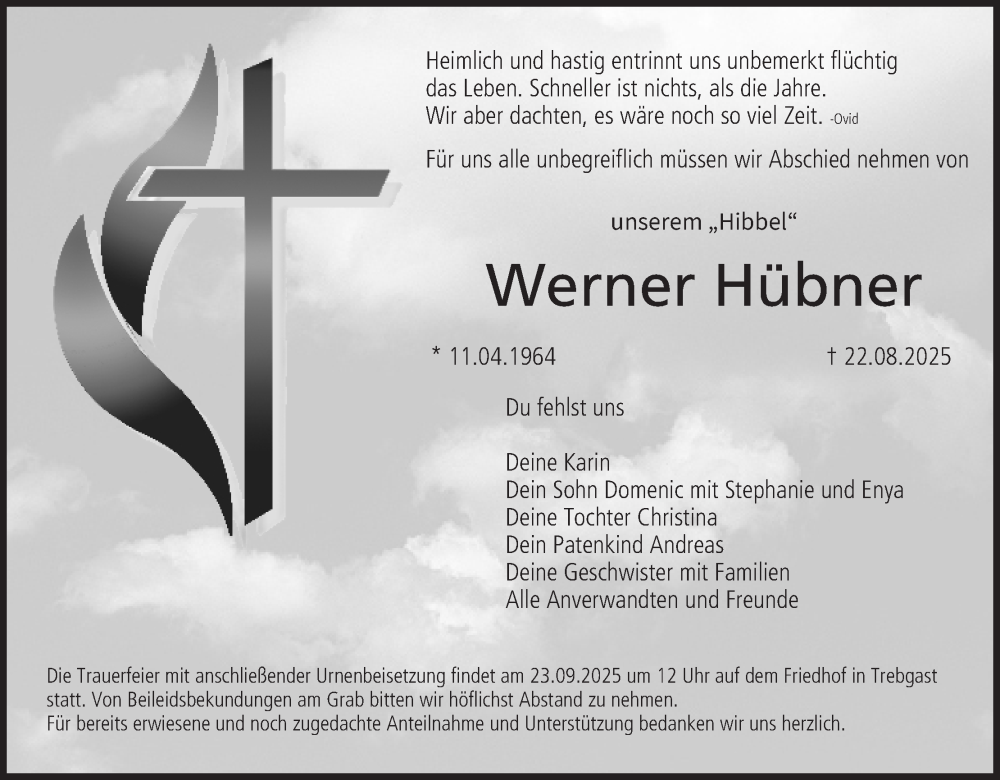  Traueranzeige für Werner Hübner vom 18.09.2025 aus MGO