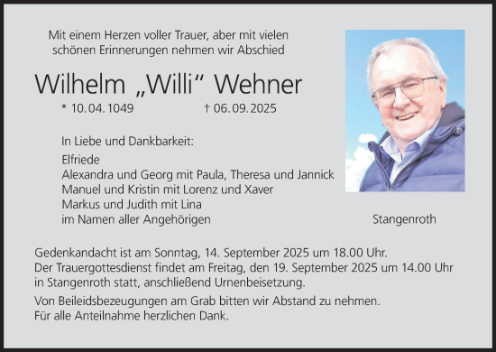 Anzeige von Wilhelm Wehner von MGO