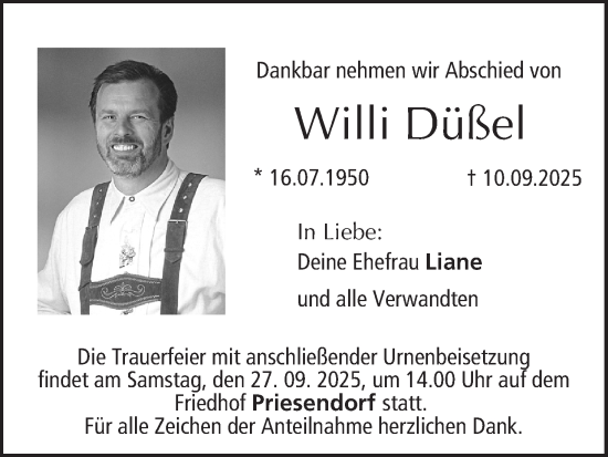 Anzeige von Willi Düßel von MGO
