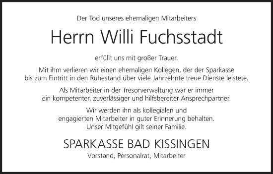 Anzeige von Willi Fuchsstadt von MGO