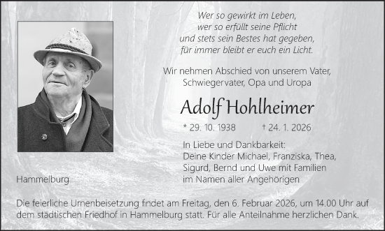 Anzeige von Adolf Hohlheimer von MGO