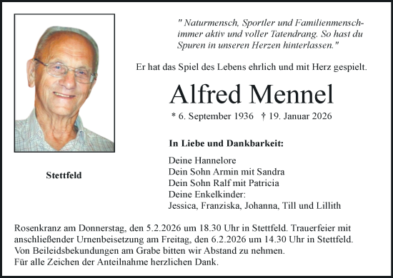 Anzeige von Alfred Mennel von MGO