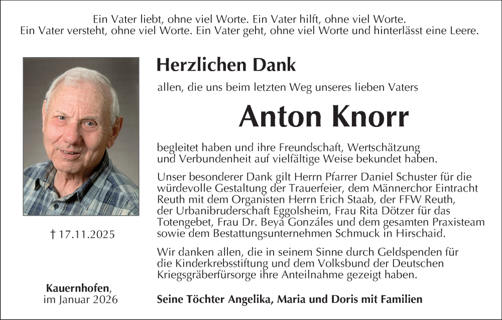  Traueranzeige für Anton Knorr vom 03.01.2026 aus MGO