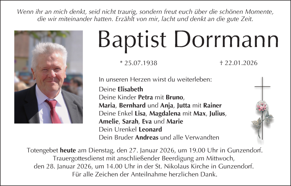  Traueranzeige für Baptist Dorrmann vom 27.01.2026 aus MGO