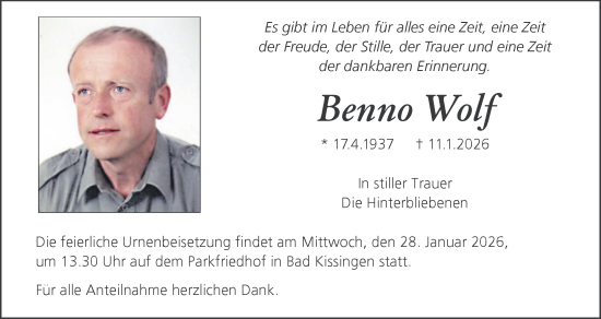 Anzeige von Benno Wolf von MGO