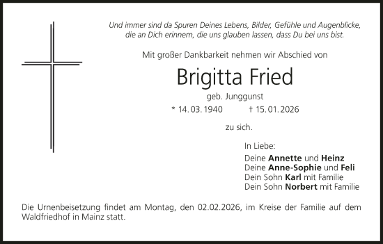 Anzeige von Brigitta Fried von MGO
