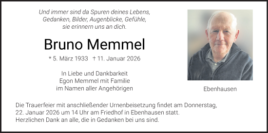 Anzeige von Bruno Memmel von MGO