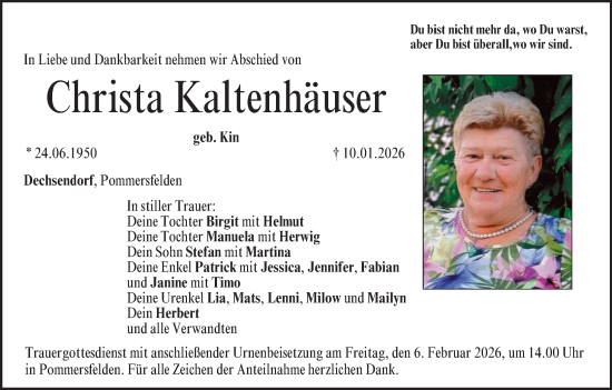 Anzeige von Christa Kaltenhäuser von MGO