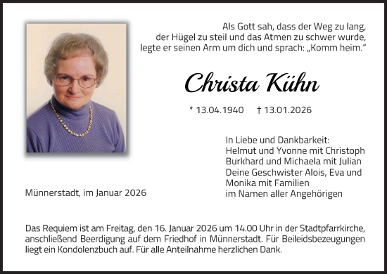 Anzeige von Christa Kühn von MGO