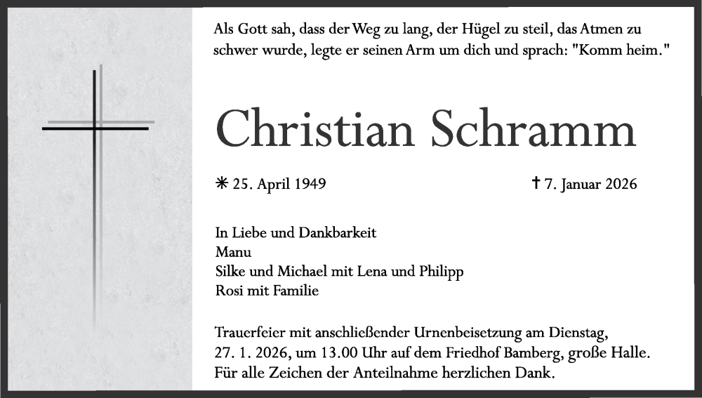 Traueranzeige für Christian Schramm vom 24.01.2026 aus MGO
