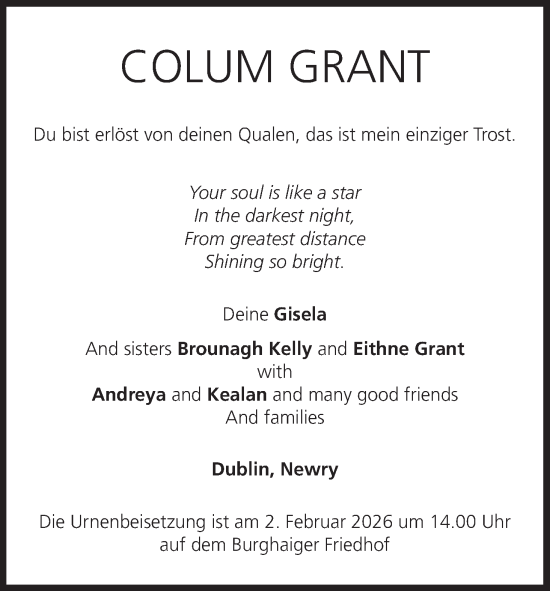 Anzeige von Colum Grant von MGO