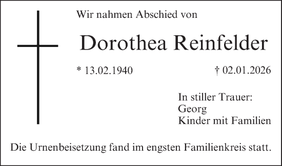 Anzeige von Dorothea Reinfelder von MGO
