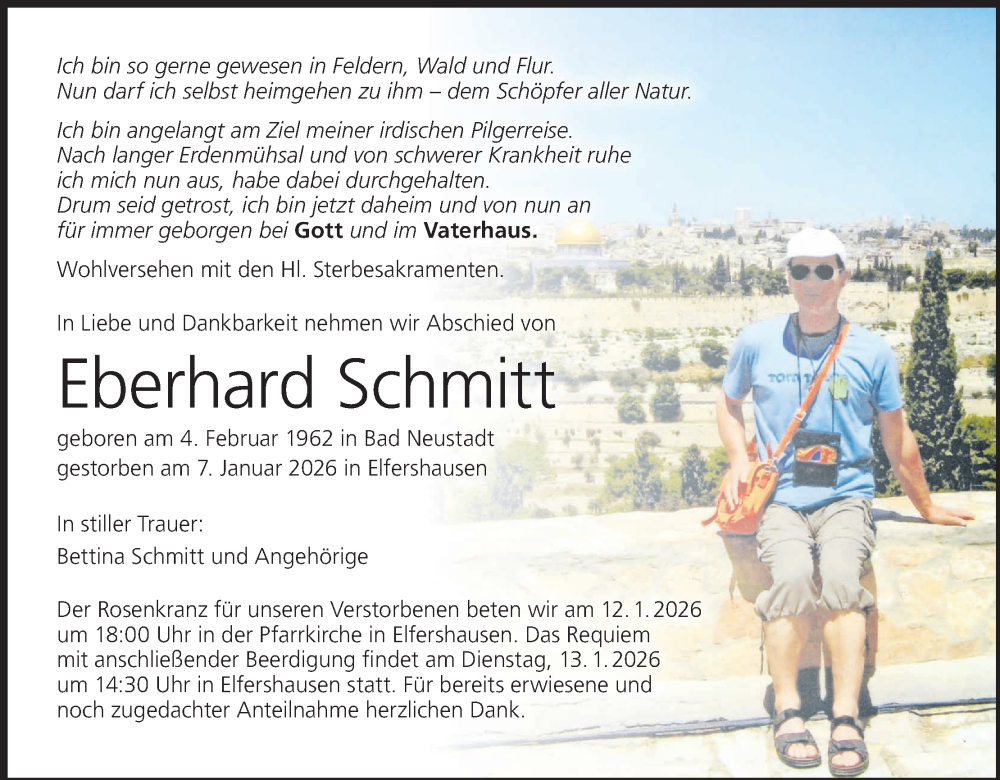  Traueranzeige für Eberhard Schmitt vom 10.01.2026 aus MGO