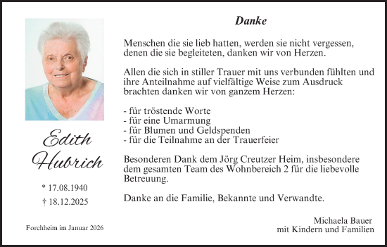 Anzeige von Edith Hubrich von MGO