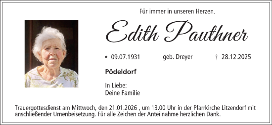 Anzeige von Edith Pauthner von MGO