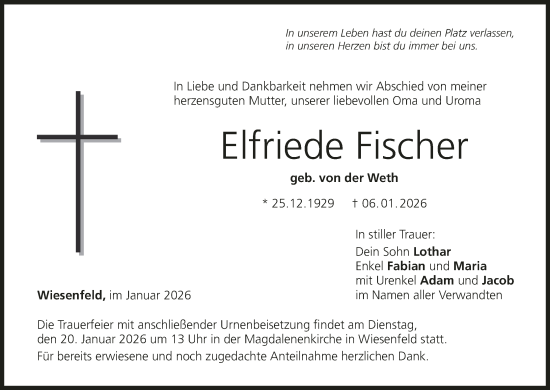 Anzeige von Elfriede Fischer von MGO