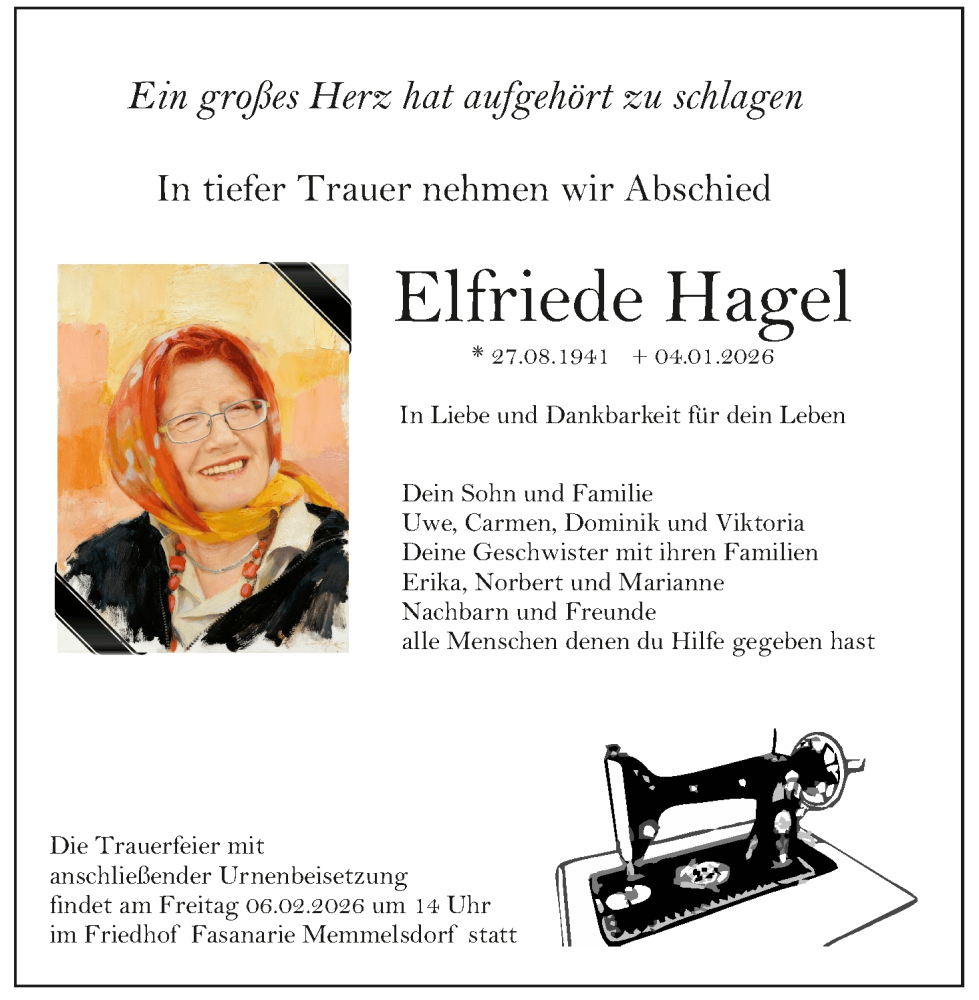  Traueranzeige für Elfriede Hagel vom 24.01.2026 aus MGO