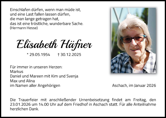 Anzeige von Elisabeth Häfner von MGO