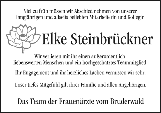 Anzeige von Elke Steinbrückner von MGO