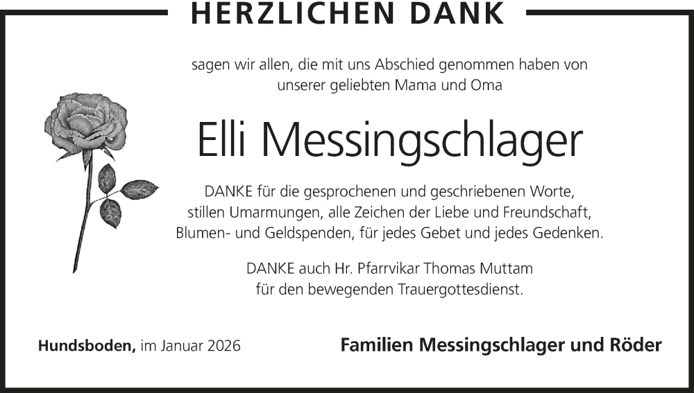  Traueranzeige für Elli Messingschlager vom 24.01.2026 aus MGO