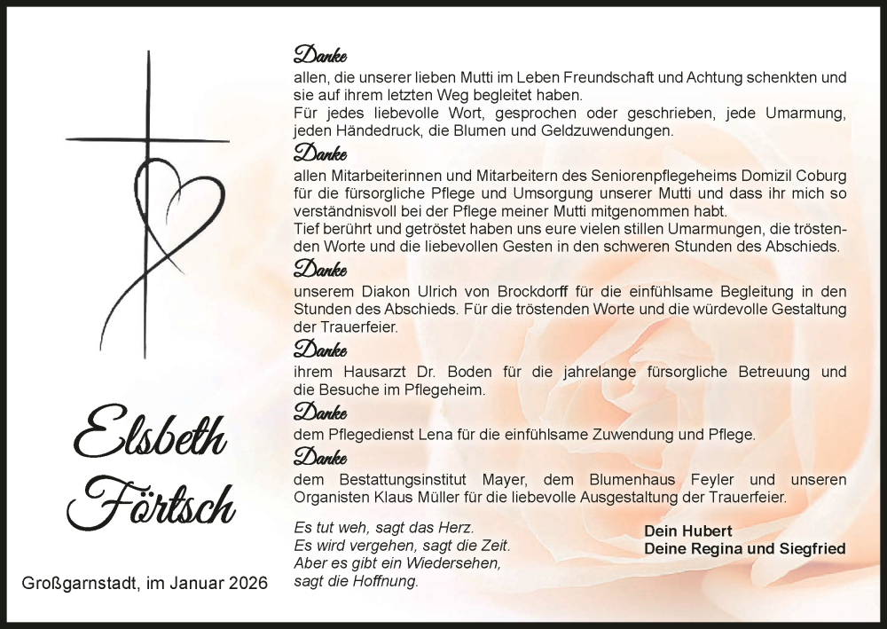  Traueranzeige für Elsbeth Förtsch vom 31.01.2026 aus MGO