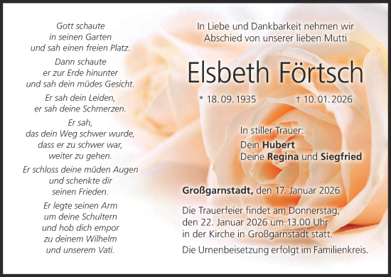 Anzeige von Elsbeth Förtsch von MGO