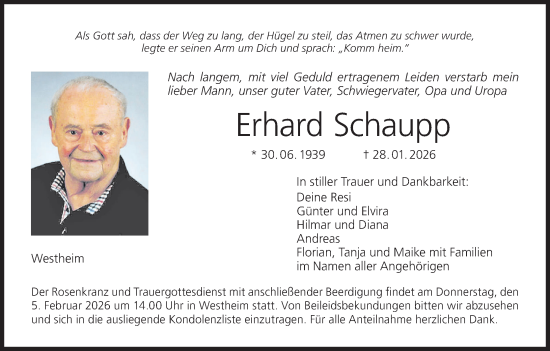 Anzeige von Erhard Schaupp von MGO