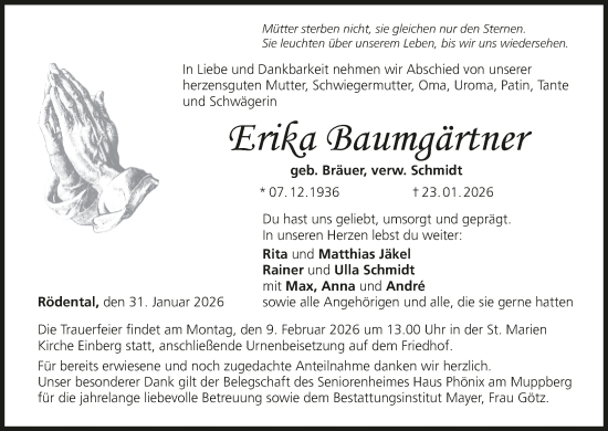 Anzeige von Erika Baumgärtner von MGO