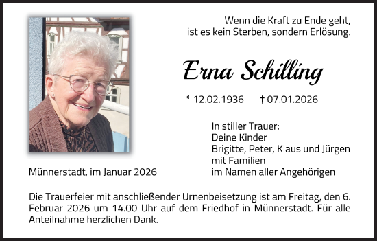 Anzeige von Erna Schilling von MGO
