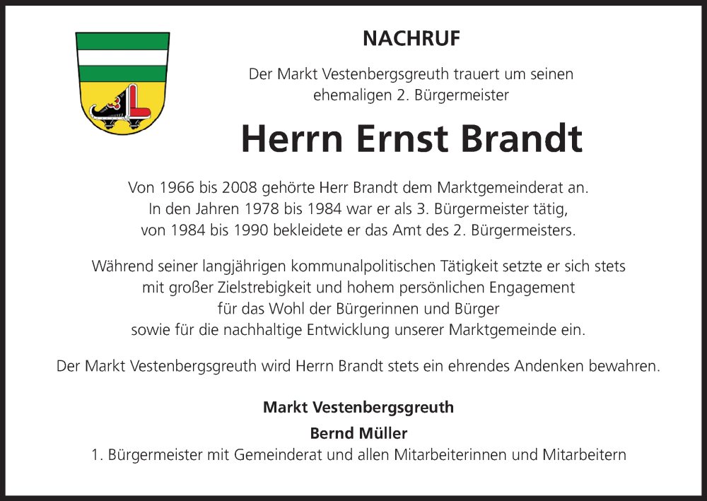  Traueranzeige für Ernst Brandt vom 05.01.2026 aus MGO