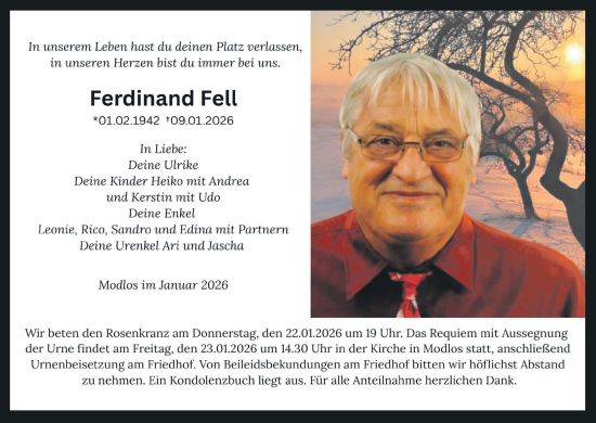 Anzeige von Ferdinand Fell von MGO